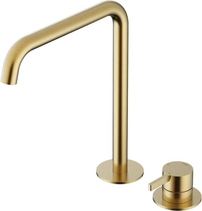 Hotbath Ace Wastafelmengkraan hoog opbouw draaibare uitloop 2gats PVD Geborsteld Messing AC023HBBP