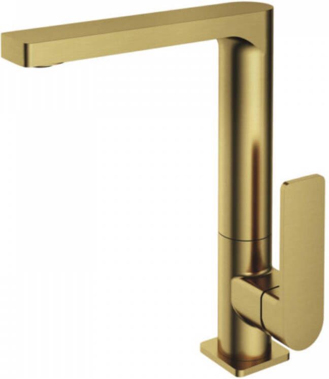 Hotbath Gal wastafelmengkraan met draaibare uitloop zonder waste 25 cm geborsteld messing PVD