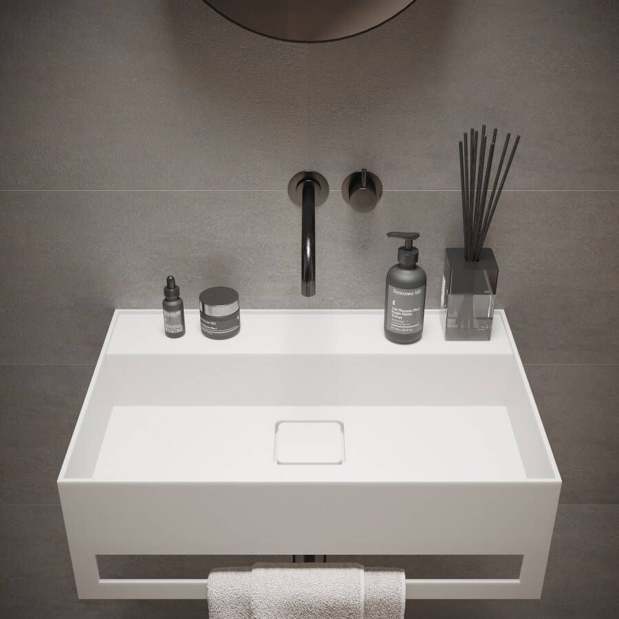 Ideavit Fontein Solidbliss 60x40x20 cm Solid Surface Handdoek Ophang Mogelijkheid Mat Wit