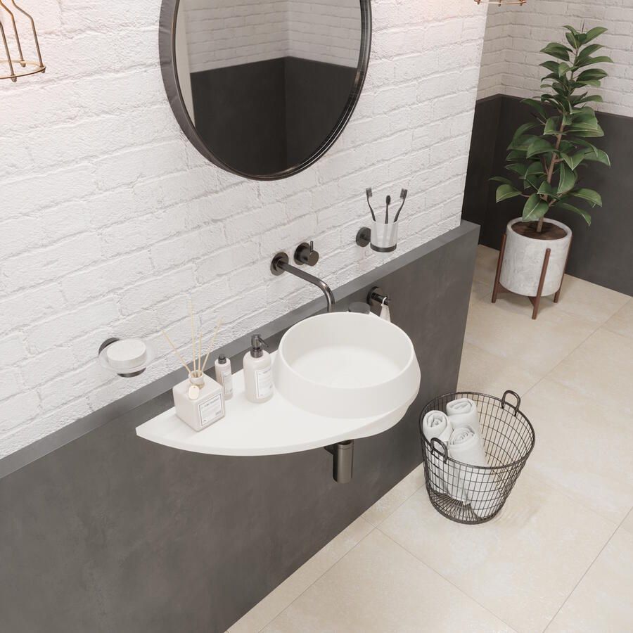 Ideavit Fontein Soliddual 3.0 70x35x14 cm Solid Surface Met Opbergruimte Links Mat Wit - Foto 2