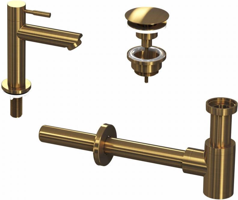 Ink 1A Fonte raanset staande Fonte raan laag always open plug en designSifon Brushed mat goud 9902403