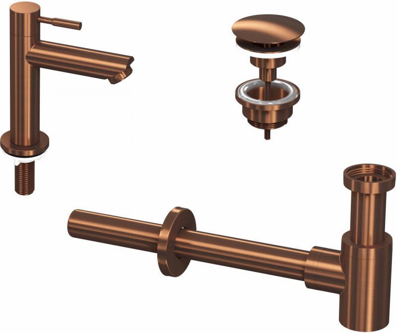 Ink 1A Fonte raanset staande Fonte raan laag always open plug en designSifon Mat rose goud 9902402 - Foto 2