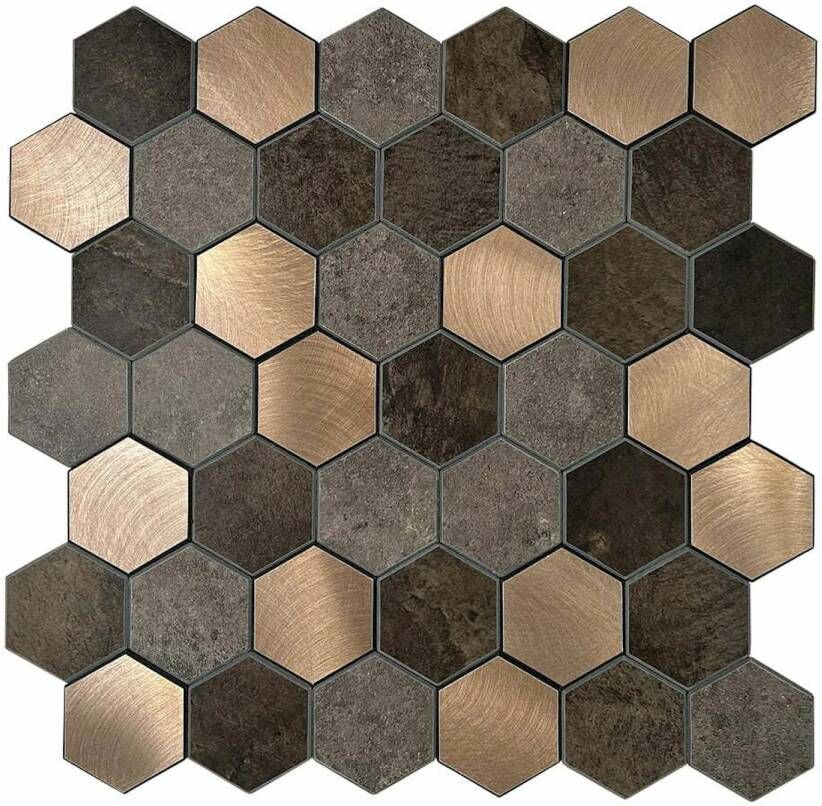 Isodeco Mozaïek Steenstrip Hexagon V-Groef Zelfklevend 28.8x29.2 cm Koper