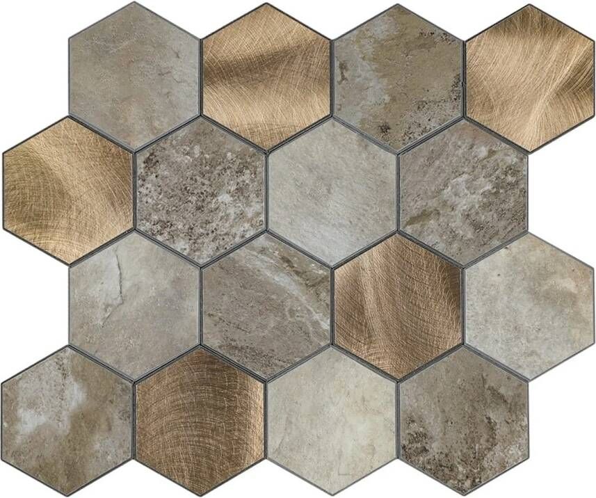 Isodeco Mozaïek Steenstrip Hexagon Zelfklevend 25.0x29.0 cm Beige Large