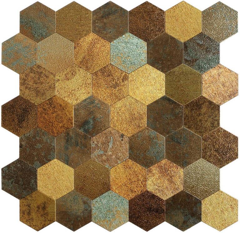 Isodeco Mozaïek Steenstrip Hexagon Zelfklevend 28.0x29.0 cm Geplaat Goud