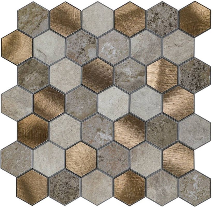 Isodeco Mozaïek Steenstrip Hexagon Zelfklevend 28.0x29.0 cm Medium Beige