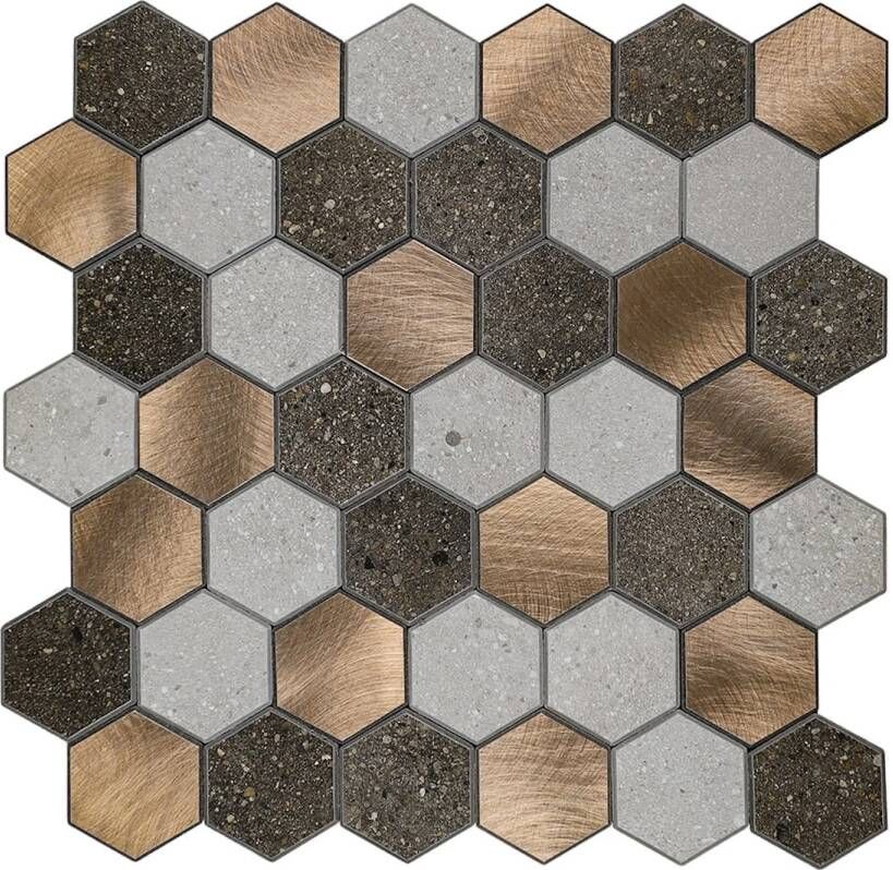 Isodeco Mozaïek Steenstrip Hexagon Zelfklevend 28.0x29.0 cm Medium Stone