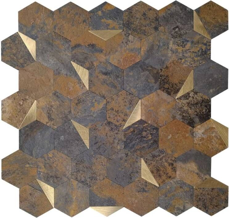 Isodeco Mozaïek Steenstrip Hexagon Zelfklevend 28.0x29.0 cm Roest Goud