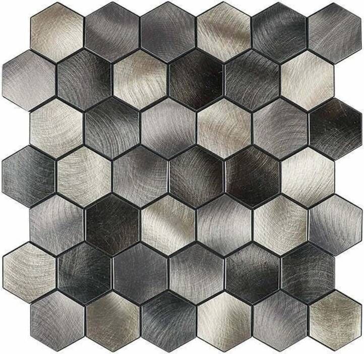 Isodeco Mozaïek Steenstrip Hexagon Zelfklevend 30.5x30.5 cm Cobalt Antraciet Goud