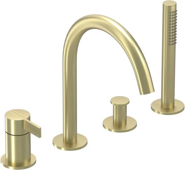 IVY Pact badrandcombinatie 4-gats mengkraan met draaibare uitloop uittrekbare staafhanddouche geborsteld mat goud PVD