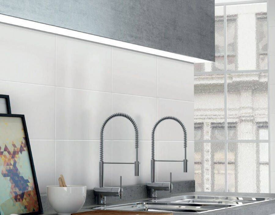 Kerabo Wandtegel 25x50cm Industriële look Glans Wit SW07315109-1