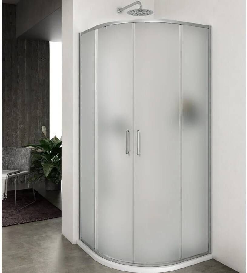 Lacus Douchecabine Vulcano Evo Kwartrond Mat Glas Aluminium Profiel Chroom Douchecabine Vulcano Evo Kwartrond 80x80x200 cm Mat Glas Aluminium Chroom