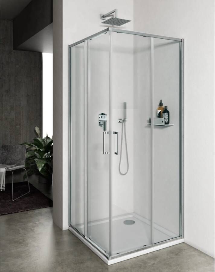 Lacus Douchecabine Vulcano Evo Vierkant Helder Glas Aluminium Profiel Chroom 2x Douchedeur Vulcano Evo 70x70x200 cm Helder Glas Anti-kalk Coating