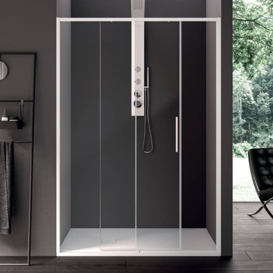 Lacus Schuifdeur Torcello Tweedelig Helder Glas 100x200 cm Aluminium Profiel Wit