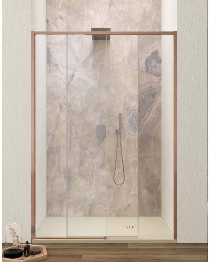 Lacus Schuifdeur Torcello Tweedelig Helder Glas 140x200 cm Aluminium Profiel Rose Goud
