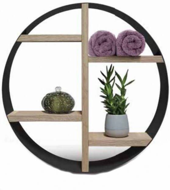 Looox Wood collection Wooden BoX opbouwnis rond zwart mat Ø50x14cm eiken old grey wbr500mz - Foto 2