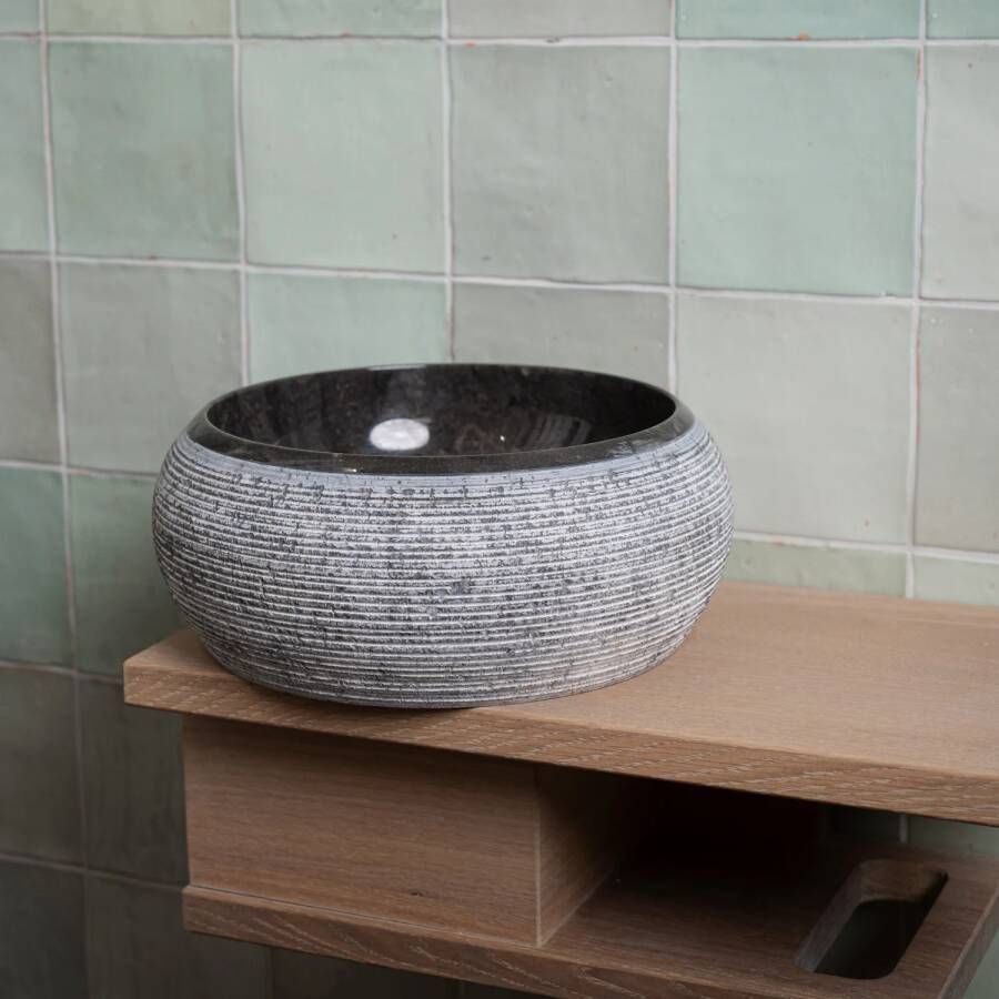 Loutro Waskom Rocky B Rond 20x20x12 cm Marmer Black