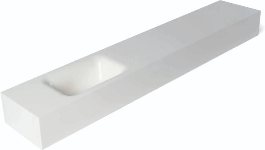 Luca Sanitair Fontein Lea 120x22x12 cm Mineral Stone Links Zonder Kraangat Glans Wit