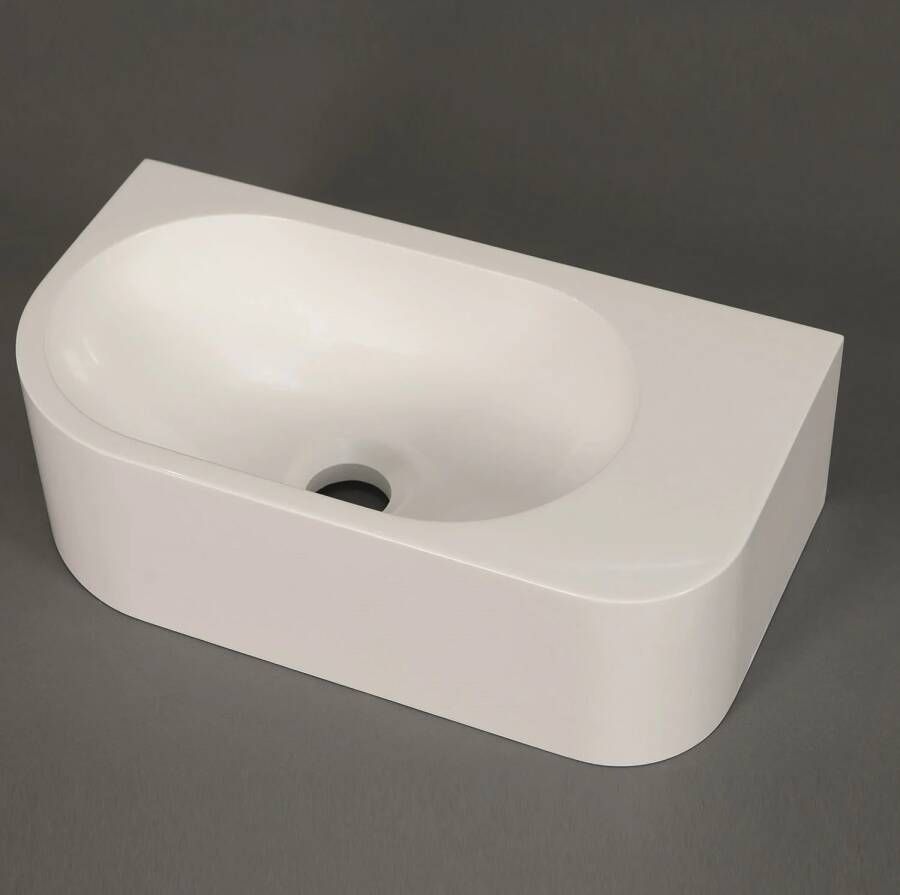 Luca Sanitair Fontein Wand 40x21.5x12 cm Mineral Stone Zonder Kraangat Glans Wit Rechts