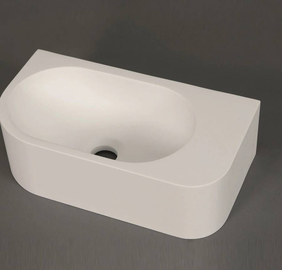 Luca Sanitair Fontein Wand 40x21.5x12 cm Solid Surface Zonder Kraangat Mat Wit Rechts
