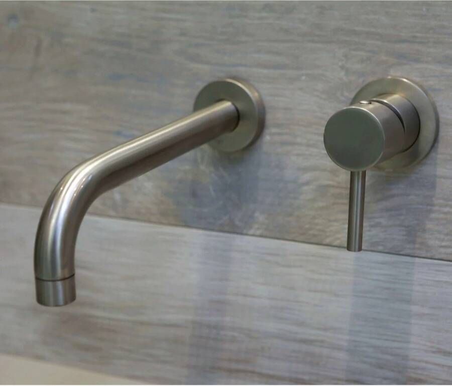 Luca Sanitair Inbouw Wastafelmengkraan Wandbevestiging Bongio Geborsteld Nikkel 22 cm