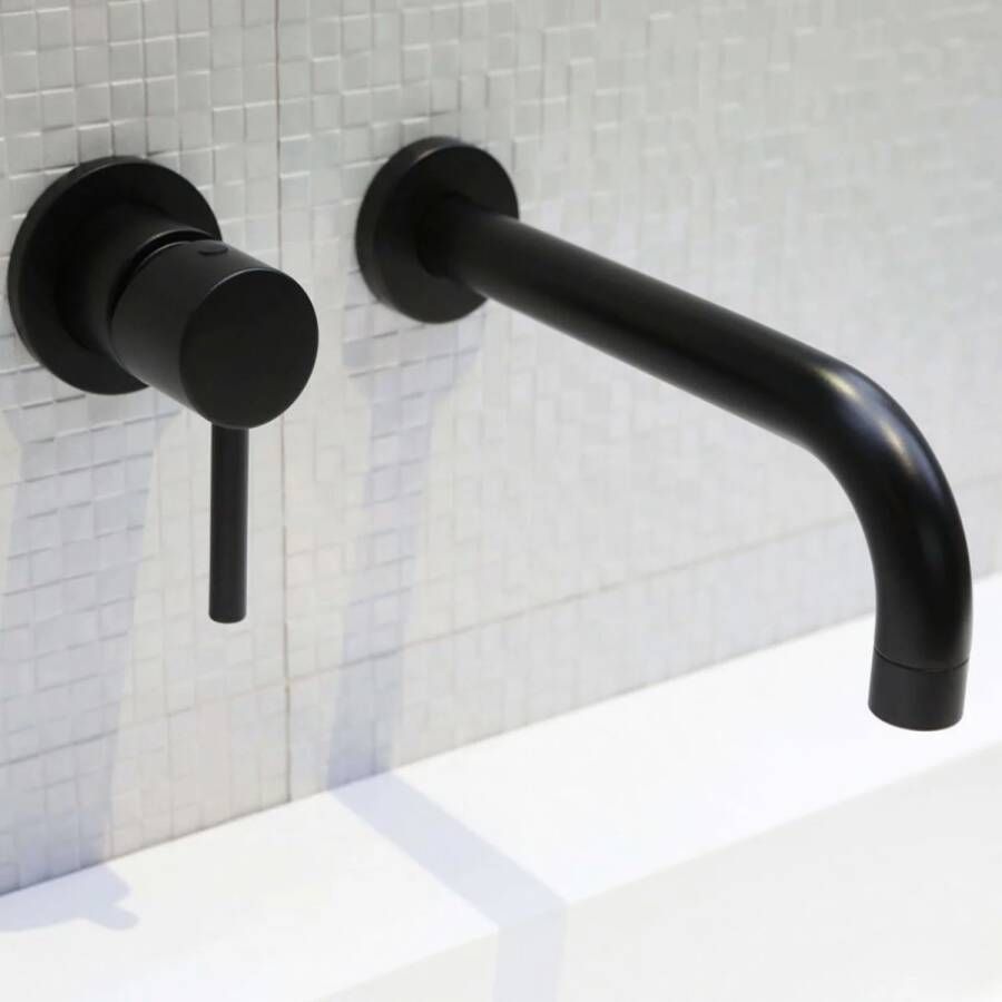 Luca Sanitair Inbouw Wastafelmengkraan Wandbevestiging Bongio Mat Zwart 22 cm