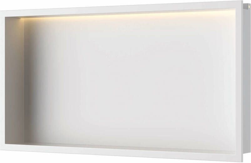 Luca Sanitair Inbouwnis 60x30x6 5cm in RVS met LED verlichting (3000 kelvin) en transformator IP67 Mat wit