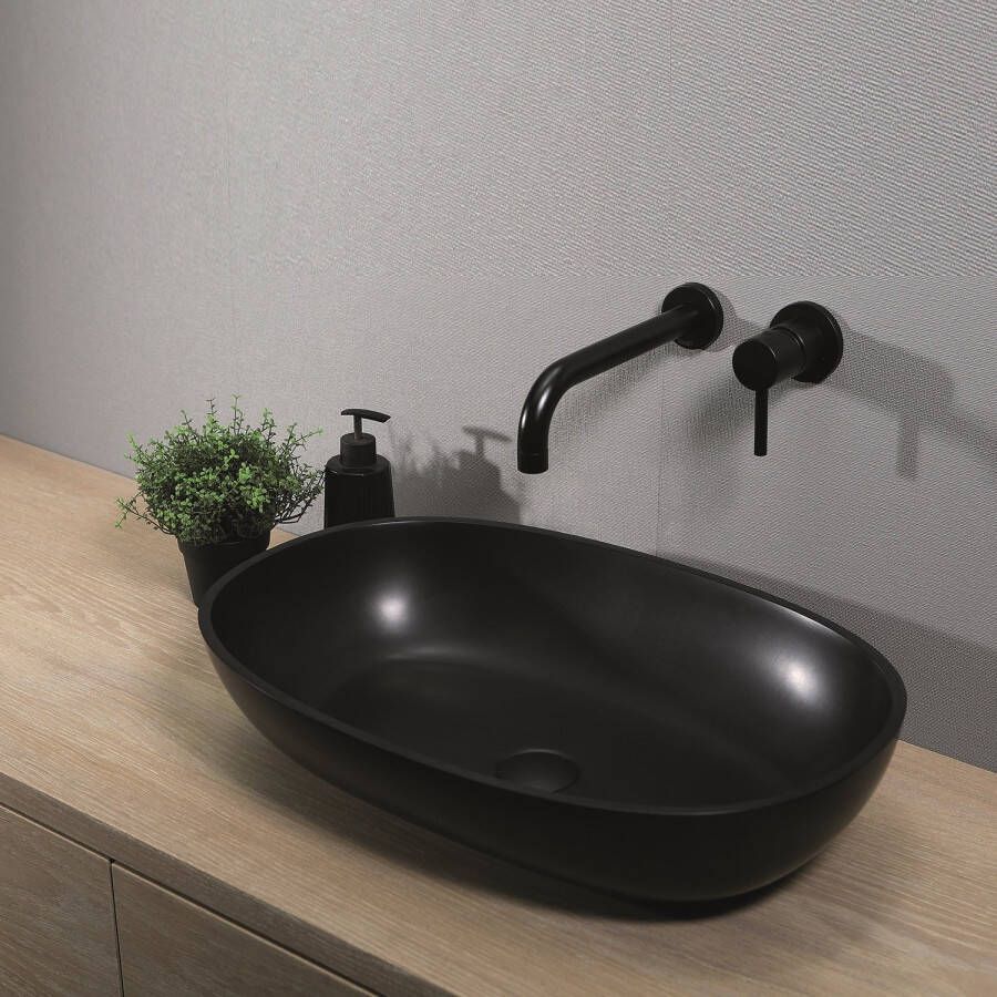 Luca Sanitair Opzetwastafel Ovaal 57x38x13.5 Solid Surface Antraciet