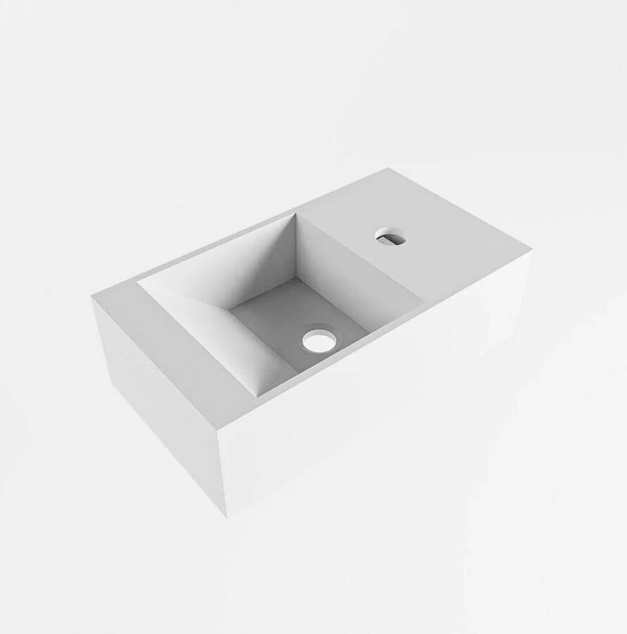 Mondiaz TYNE fontein 40x23x12cm wasbak links 1 kraangat solid surface Talc mat M20114
