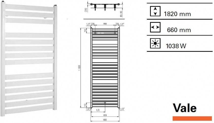 Plieger Designradiator Vale 1820 x 660 mm Mat Zwart