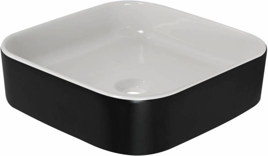 Boss & Wessing Opbouwwastafel BWS Fresh Keramiek 42x42 cm Zonder Overloop Zonder Kraangat Wit Mat Zwart