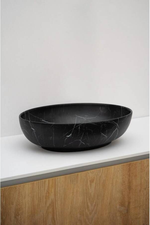 Riho Marmic Oval Waskom 52x39.5x13cm Keramiek Ovaal marmer mat zwart W031004M01 - Foto 2