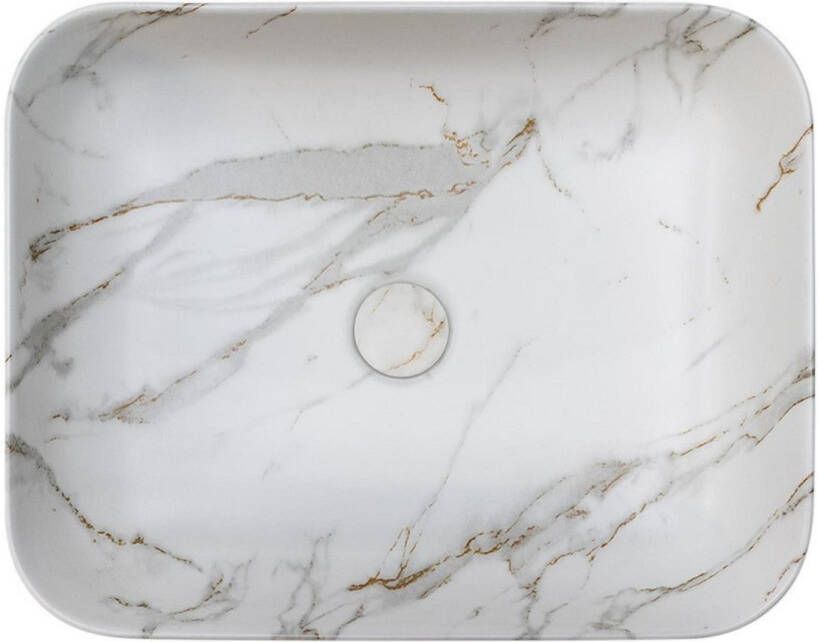 Riho Marmic Rectangle Waskom 50x39x13cm Keramiek Rechthoek marmer mat wit W031006M00 - Foto 2