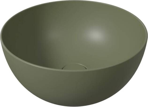 Salenzi Ronde Waskom Opbouw Unica Round 40x20 cm Mat Legergroen (inclusief bijpassende afvoerplug)