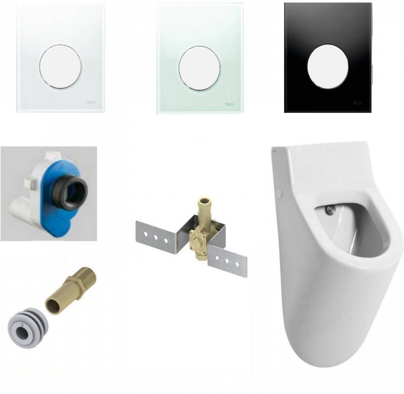 Salenzi Urinoir Set Hung Achterinlaat Mat Wit met TECE Loop Drukplaat Glas Urinoirset-tecloopg
