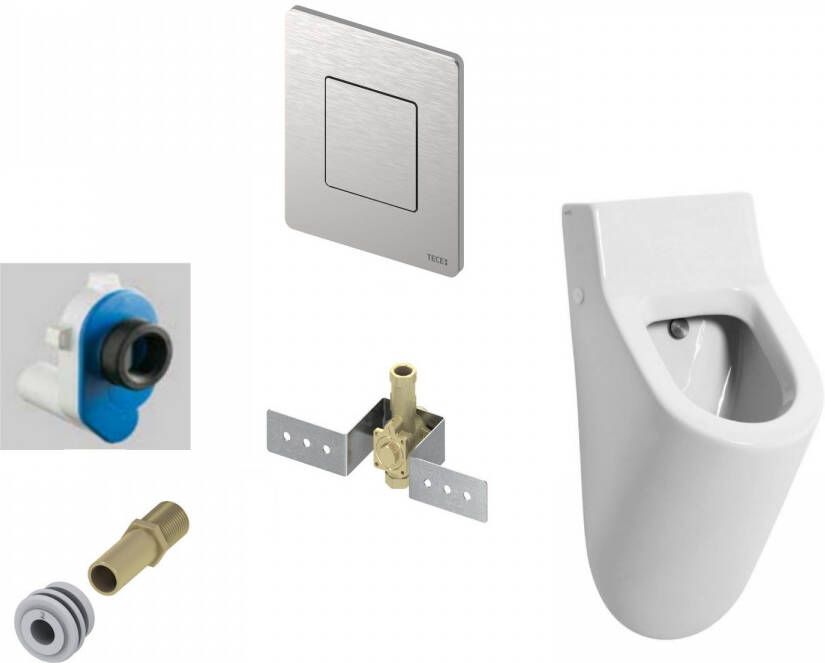 Salenzi Urinoir Set Hung Achterinlaat Mat Wit met TECE Solid Drukplaat Metaal