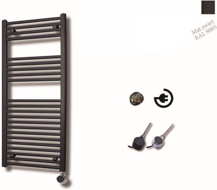 Sanicare Elektrische Design Radiator 111.8 x 60 cm 730 Watt thermostaat zwart rechtsonder zwart mat HRAEZ601118 A - Foto 2