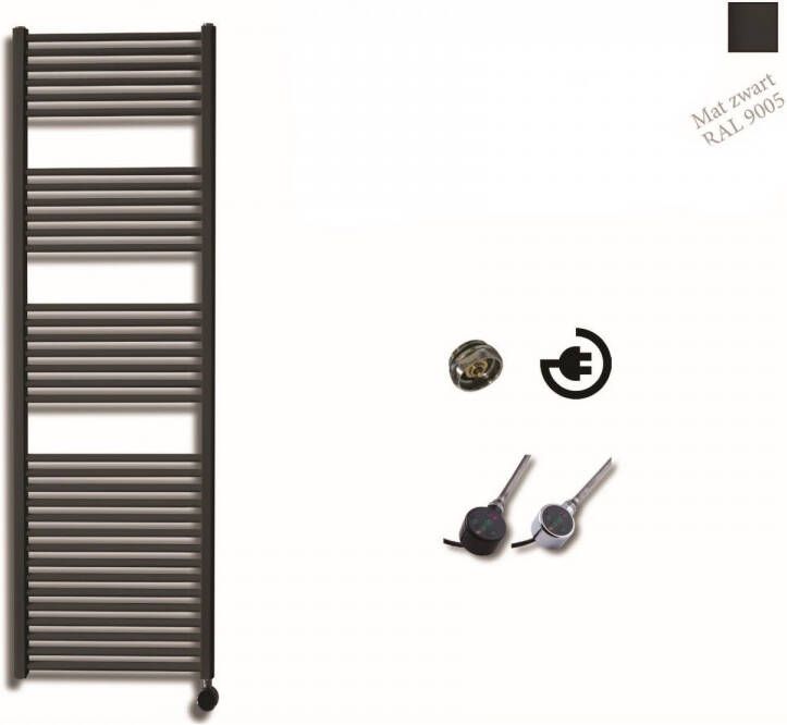 Sanicare Elektrische Design Radiator 172 x 45 cm 920 Watt thermostaat chroom rechtsonder zwart mat HRAEC451720 A - Foto 2