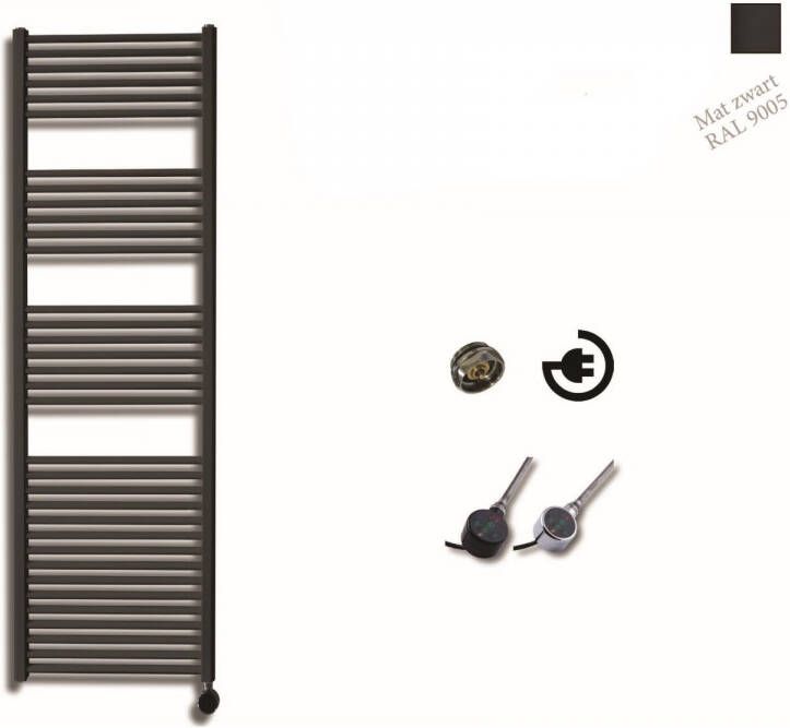 Sanicare Elektrische Design Radiator 172 x 45 cm 920 Watt thermostaat zwart rechtsonder zwart mat HRAEZ451720 A