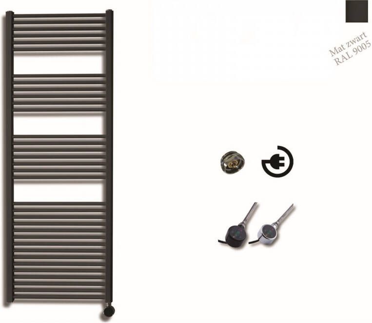 Sanicare Elektrische Design Radiator 172 x 60 cm 1127 Watt thermostaat chroom rechtsonder zwart mat HRAEC601720 A