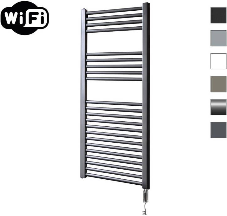 Sanicare Elektrische Radiator HWV Met Wifi 111 8x45 cm Gunmetal 596W Met Thermostaat Chroom Rechtsonder