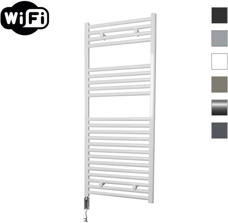 Sanicare Elektrische Radiator HWV Met Wifi 111 8x45 cm Wit 596W Met Thermostaat Chroom Linksonder