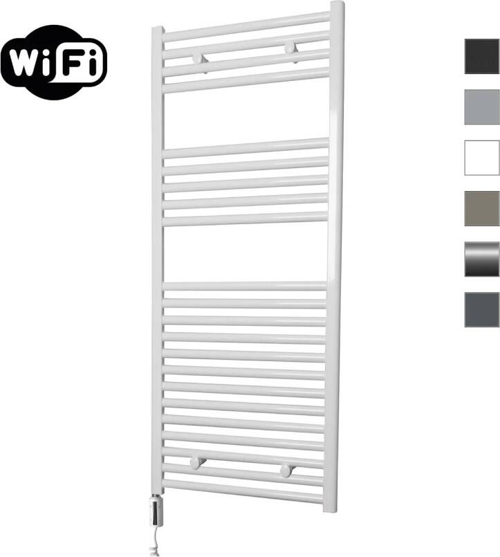 Sanicare Elektrische Radiator HWV Met Wifi 111 8x45 cm Wit 596W Met Thermostaat Wit Linksonder