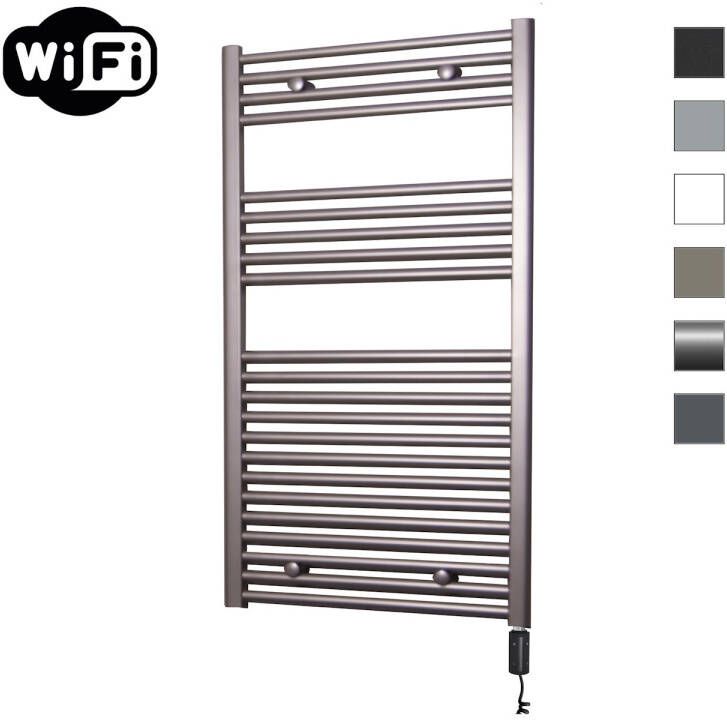 Sanicare Elektrische Radiator HWV Met Wifi 111 8x60 cm Inox Look 730W Met Thermostaat Zwart Rechtsonder