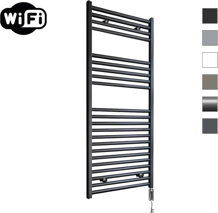 Sanicare Elektrische Radiator HWV Met Wifi 111 8x60 cm Mat Zwart 730W Met Thermostaat Zwart Rechtsonder