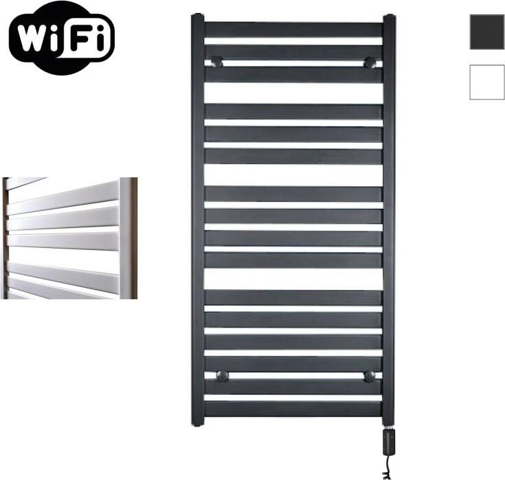 Sanicare HVW Moda electrische WifiRadiator 120x60cm mat zwart met thermostaat zwart rechtsonder HRDWZ 601200 A