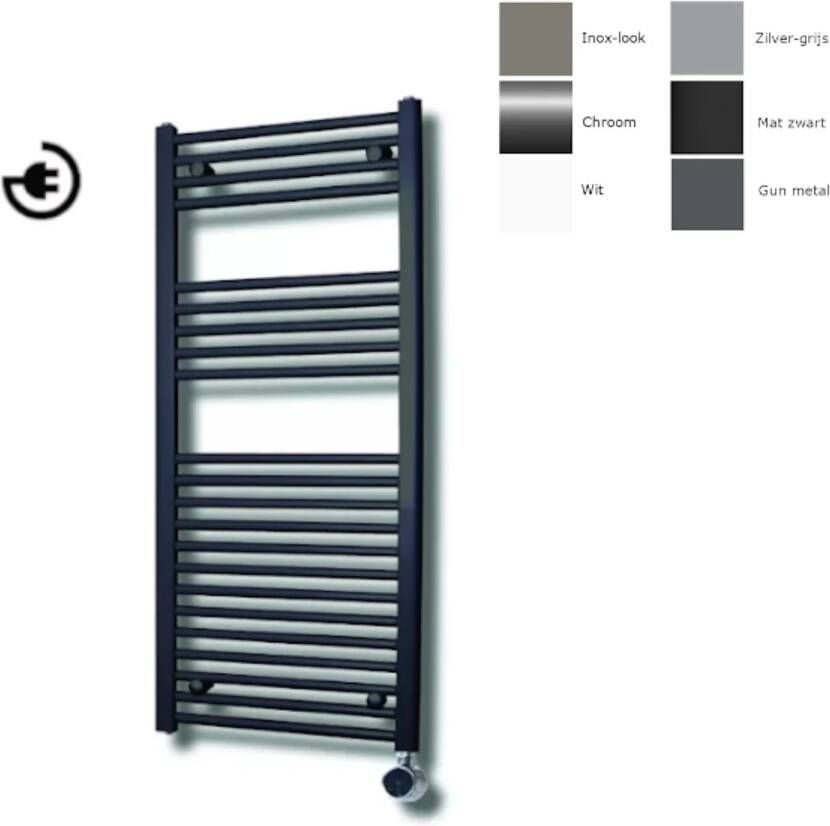 Sanicare electrische design radiator 111 8 x 45 cm. Gun metal met thermostaat chroom (linksonder) HRLEC451118 M - Foto 2