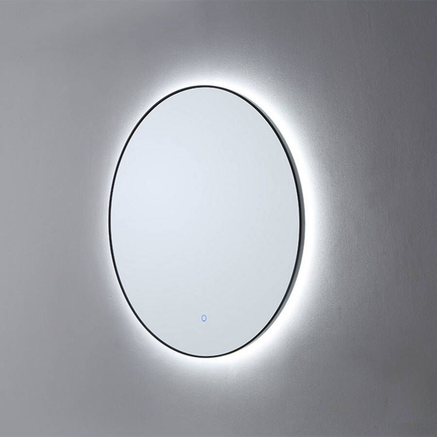 Sanilux Badkamerspiegel Rond LED 3 Kleuren Instelbaar Dimbaar Incl. Spiegelverwarming 60x2.5 cm Mat Zwart