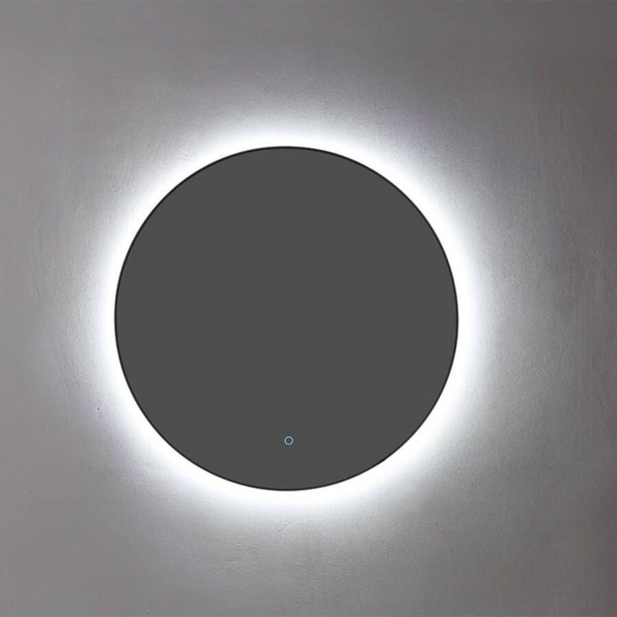 Sanilux Badkamerspiegel Rond Met LED Verlichting 3 Kleuren Instelbaar Dimbaar 100x3 cm Mat Zwart