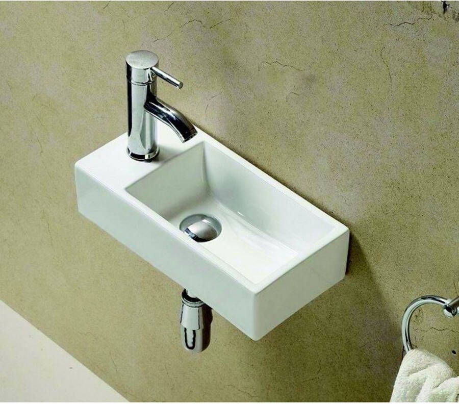 Sanilux Fonteinset Pax 40.5x22x10.5cm met Afvoer en Kraan Keramiek Wit (Kraan Links)